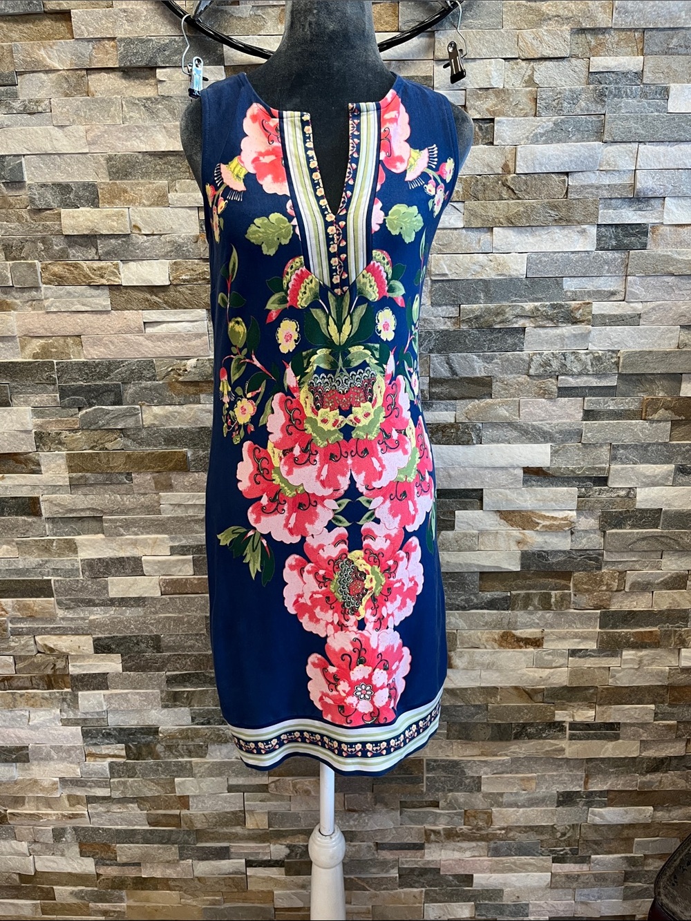 New York & Company Navy Shift Dress with Pink Floral Front